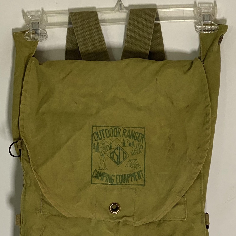 Vintage Outdoor Ranger Canvas Shoulder Bag Green Camping Pack Rucksack One Size - Picture 2 of 14